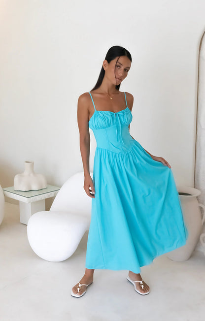Whimsical Woods Maxi Dress Aqua