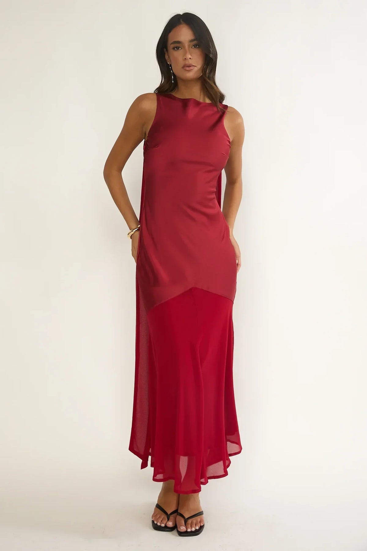 Veyla Shoulder Sash Maxi Dress Wine