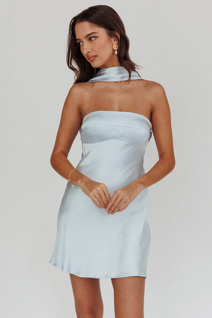 Damsel Reverse Halter Mini Dress Blue