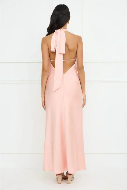 Delicate Dazzle Halter Satin Maxi Dress