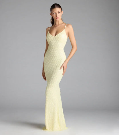 Kaylie V-Neck Bodycon Sequin Bead Formal Dress