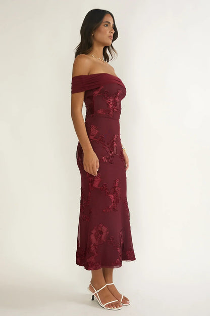 Gala One-Shoulder Maxi Dress Embellished Wine