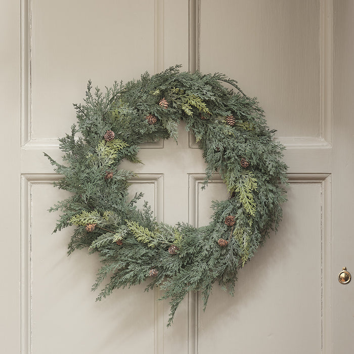60cm Pre Lit Christmas Conifer & Pinecone Outdoor Wreath
