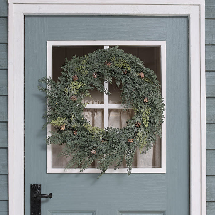 60cm Pre Lit Christmas Conifer & Pinecone Outdoor Wreath