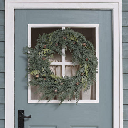 60cm Pre Lit Christmas Conifer & Pinecone Outdoor Wreath