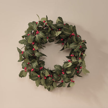 60cm Pre Lit Classic Holly Wreath
