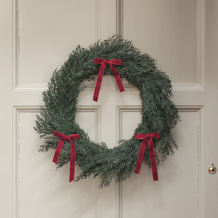 60cm Pre Lit Red Beribboned Christmas Outdoor Wreath