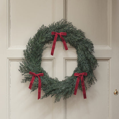 60cm Pre Lit Red Beribboned Christmas Outdoor Wreath