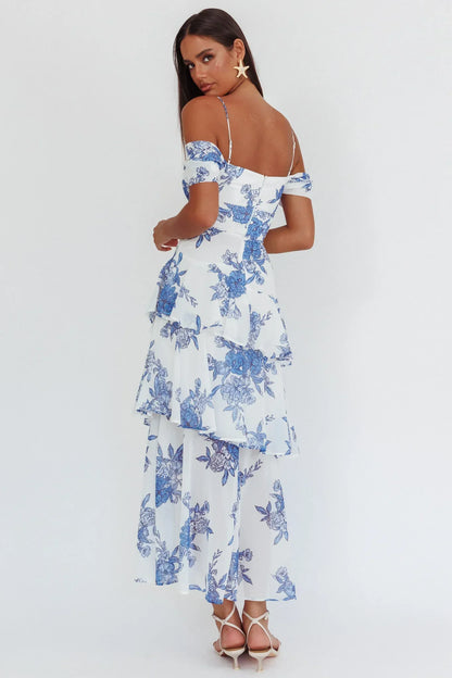 Veda Off-Shoulder Maxi Dress Floral Blue