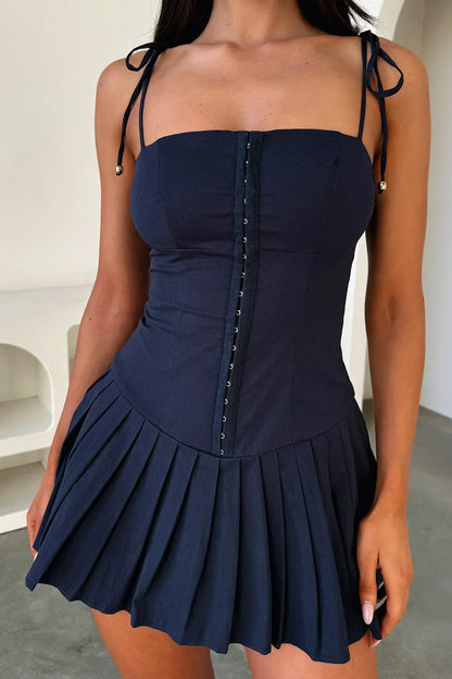 Yaz Pleated Mini Dress - Navy
