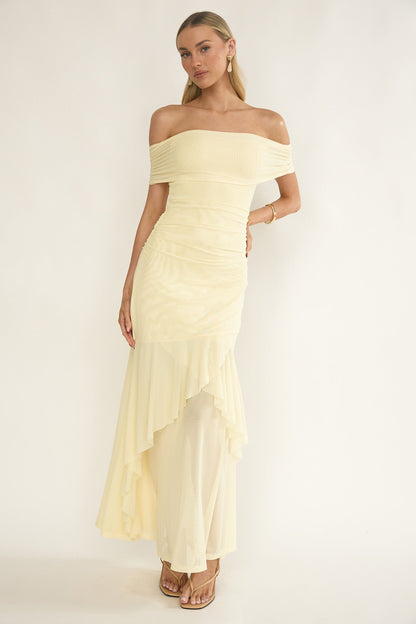 Kiarna Off-Shoulder Mesh Maxi Dress Butter