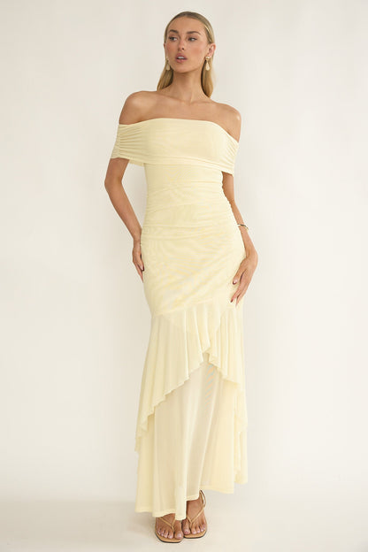 Kiarna Off-Shoulder Mesh Maxi Dress Butter