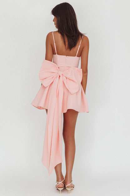 Wilder Oversized Back Bow Mini Dress Pink