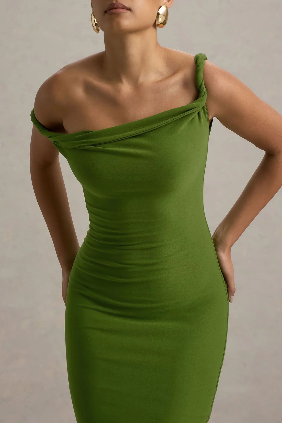 Salome | Green Twisted Asymmetric Midi Dress
