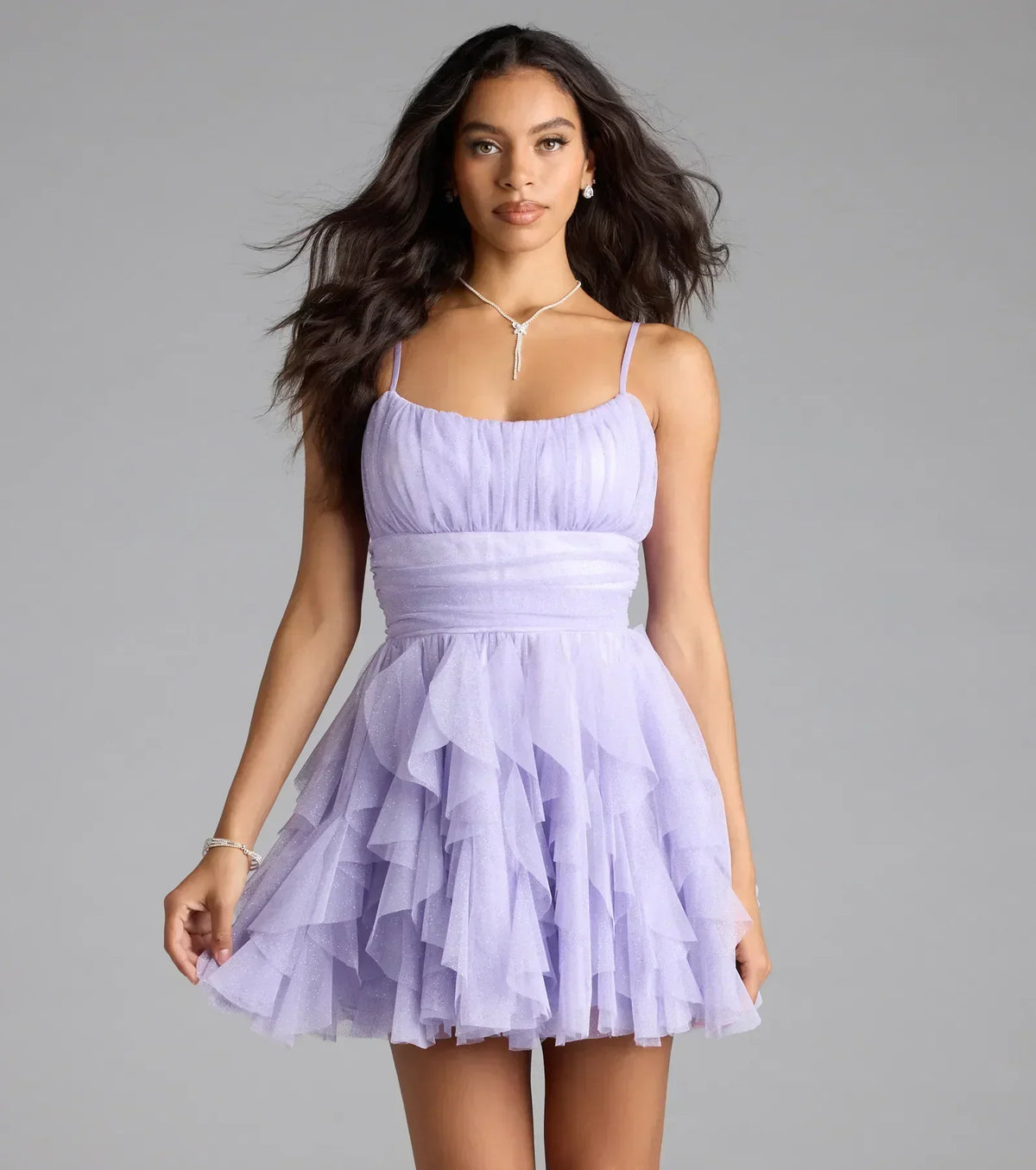 Louisa Ruffle Glitter Skater Short Dress