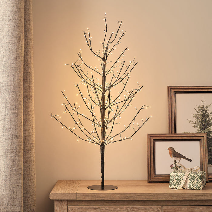 70cm Pre Lit Black Metal Micro LED Twig Tree