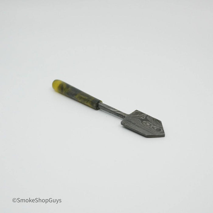 Elegant Dab Tool: 710 Dabbers Damascus Shovel, Premium Quality, Unique Steel Pattern, Precision Handling, Scooping Applying Concentrates, Durable High-Quality Material, Long-Lasting Performance, Ergonomic Grip, Comfortable Control, Portable Size, At-Home On-the-Go.