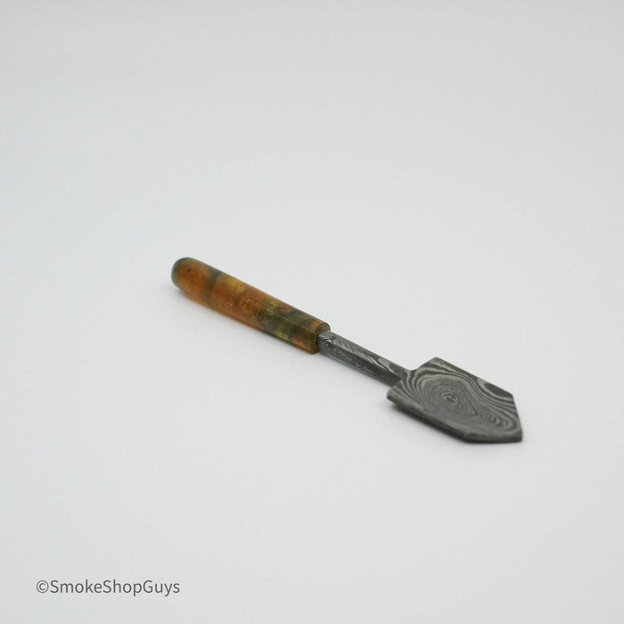 Precision Concentrate Tool: 710 Dabbers Damascus Shovel, Premium Quality, Unique Steel Pattern, Perfectly Shaped for Scooping Applying Concentrates, Durable High-Quality Material, Long-Lasting Performance, Ergonomic Grip, Comfortable Control, Portable Size, At-Home On-the-Go.