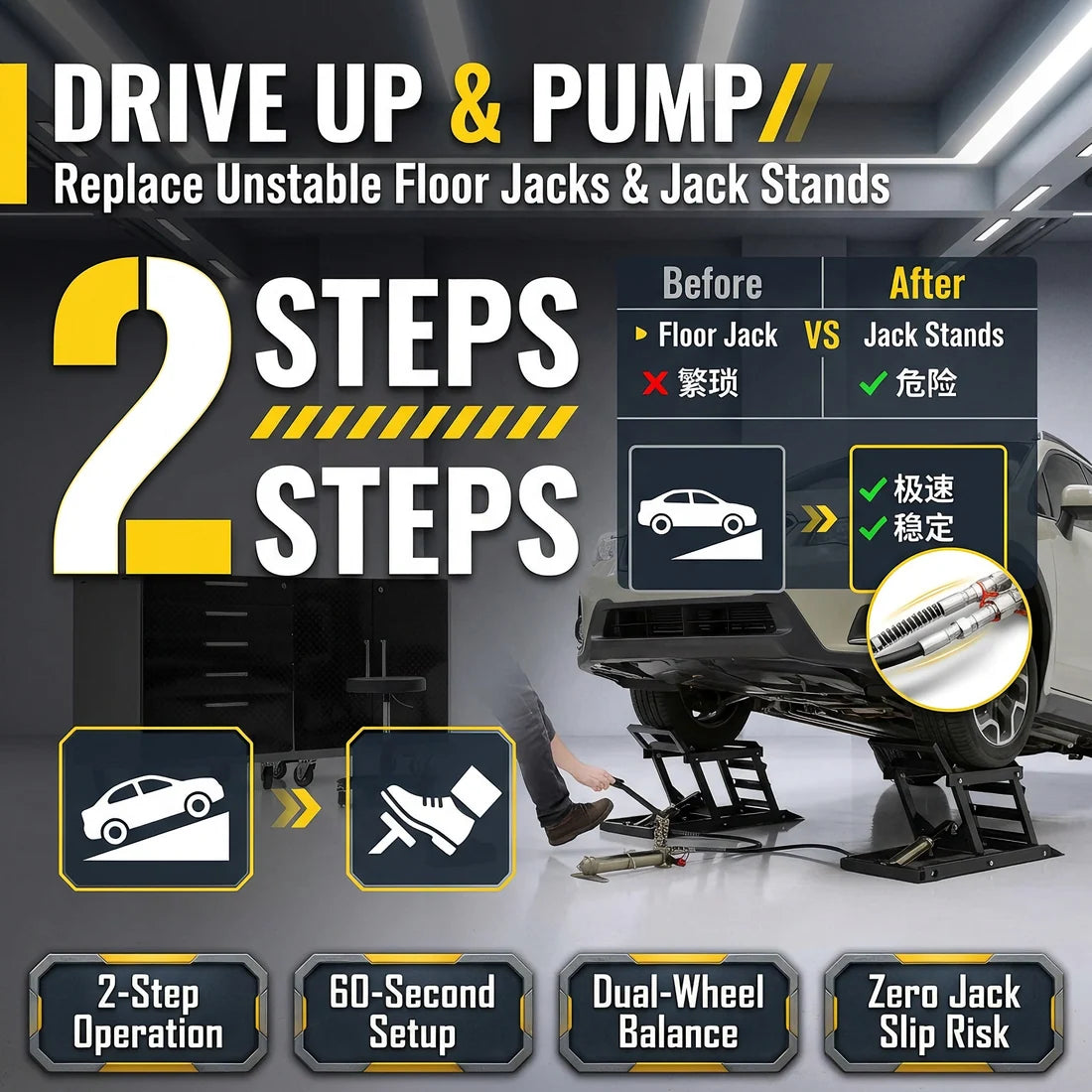 Hydraulic Underbody Access Car Lift with Ramp – Set of 2 (Left & Right)