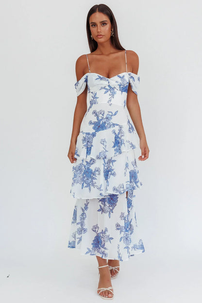 Veda Off-Shoulder Maxi Dress Floral Blue