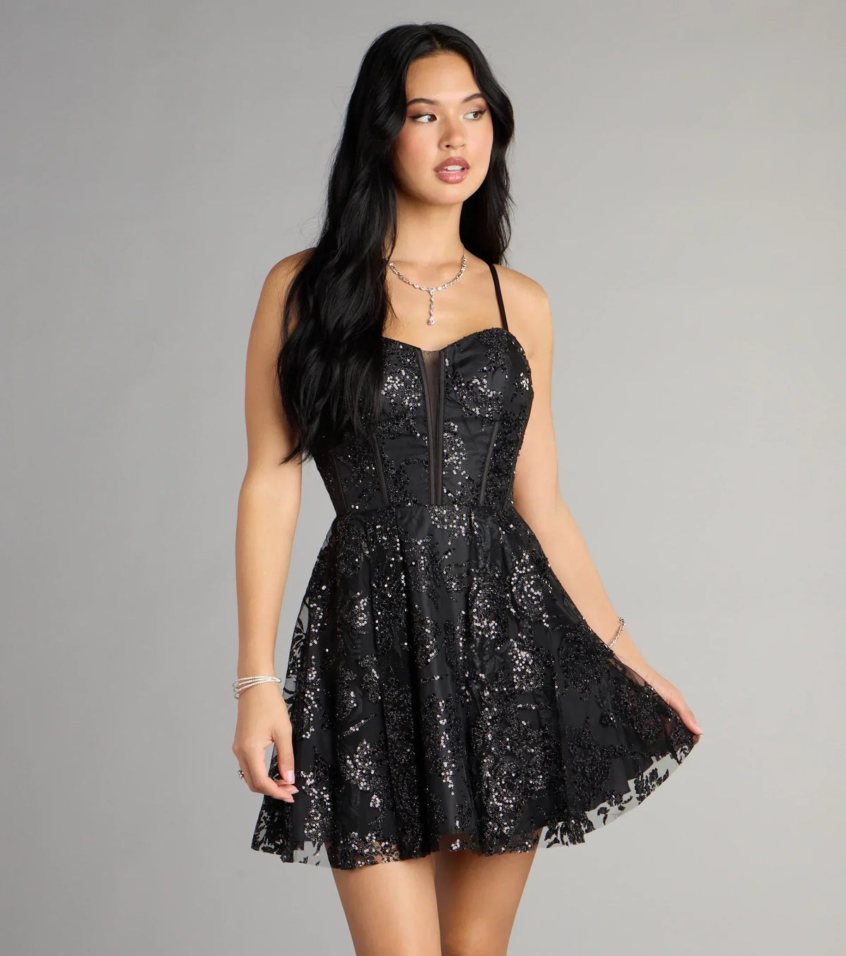 Korrie Glitter Mesh Dress With Pockets
