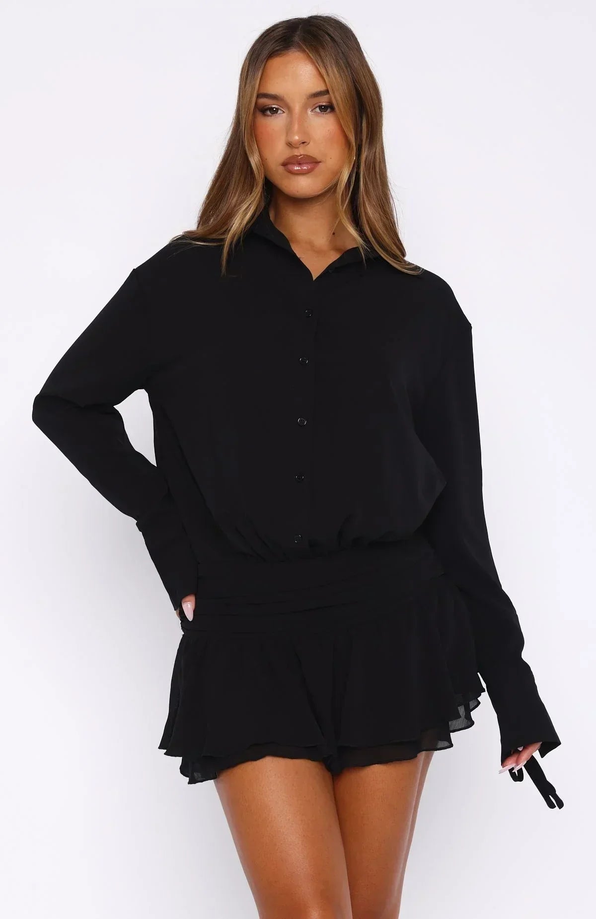 Can't Get Me Long Sleeve Mini Dress Black
