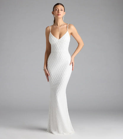Kaylie V-Neck Bodycon Sequin Bead Formal Dress
