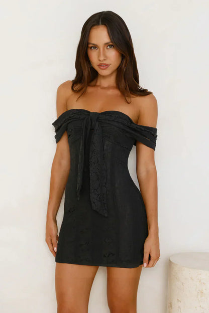 Dainty Number Off Shoulder Lace Mini Dress