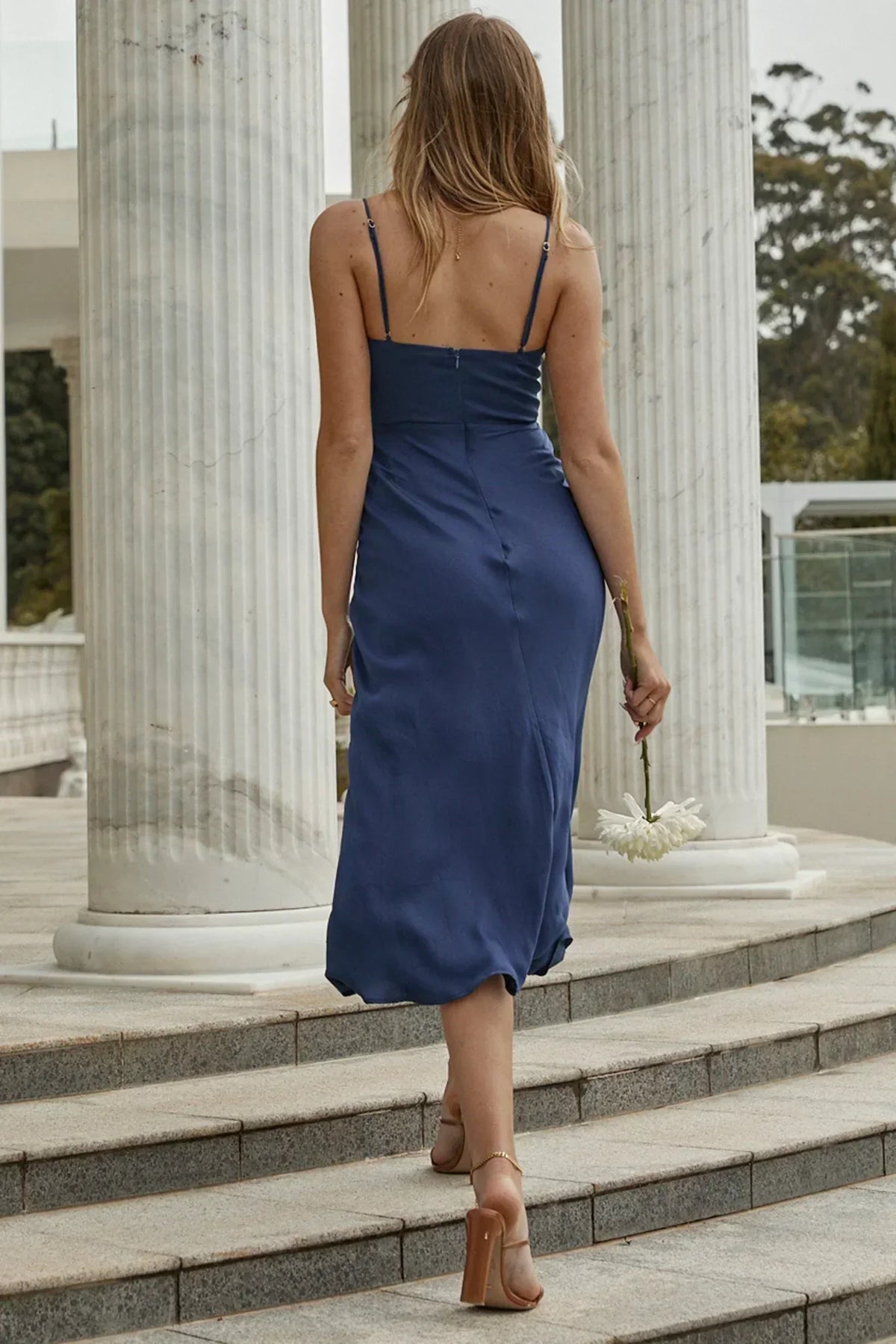 Lake Como Fitted Bodice Cami Strap Midi Dress Navy