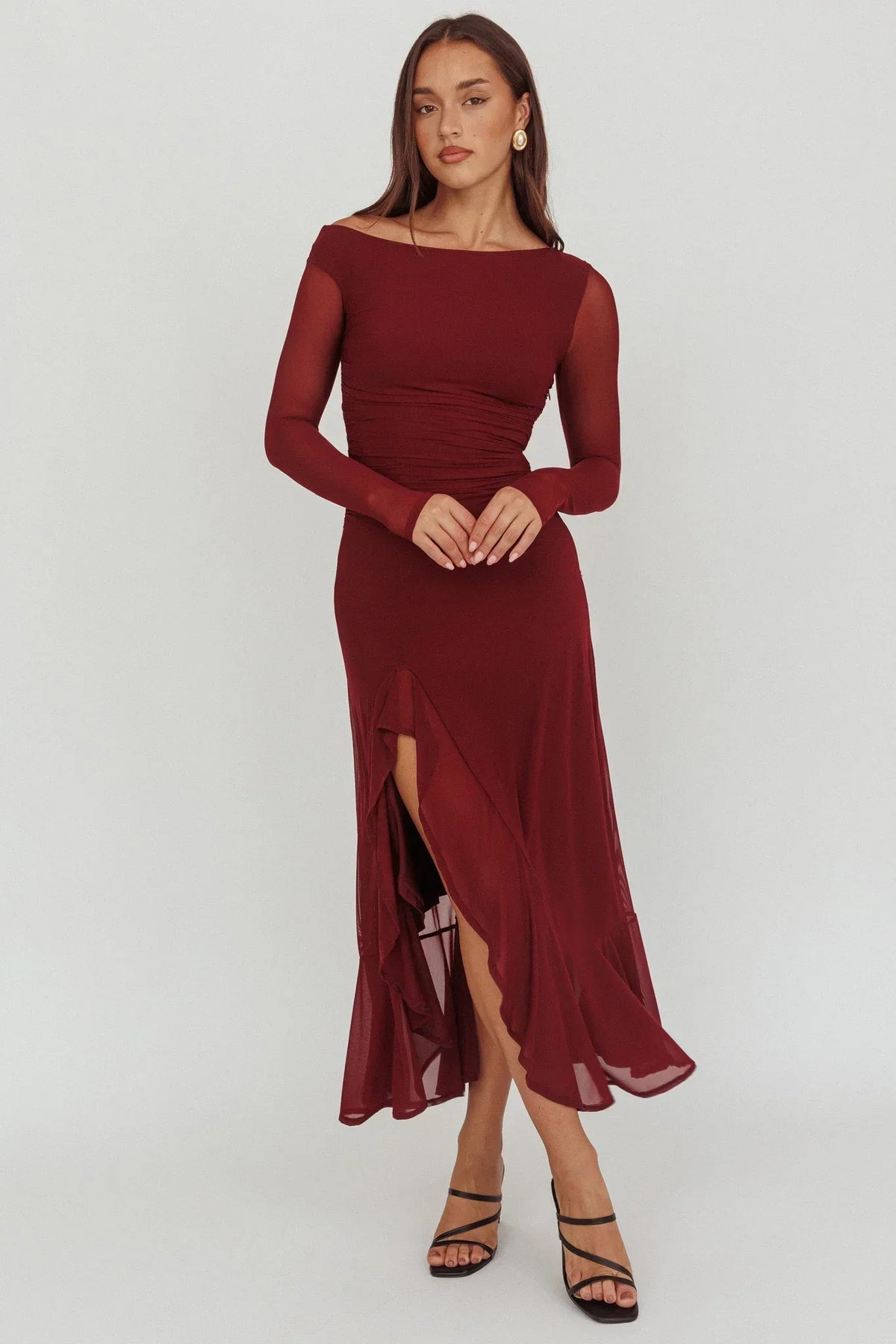 Moonlit Magic Long Sleeve Maxi Dress Wine
