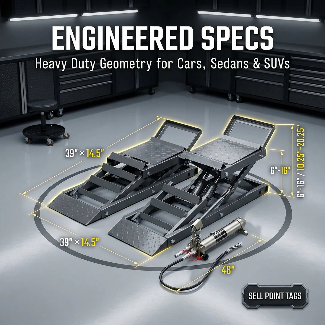 Hydraulic Underbody Access Car Lift with Ramp – Set of 2 (Left & Right)