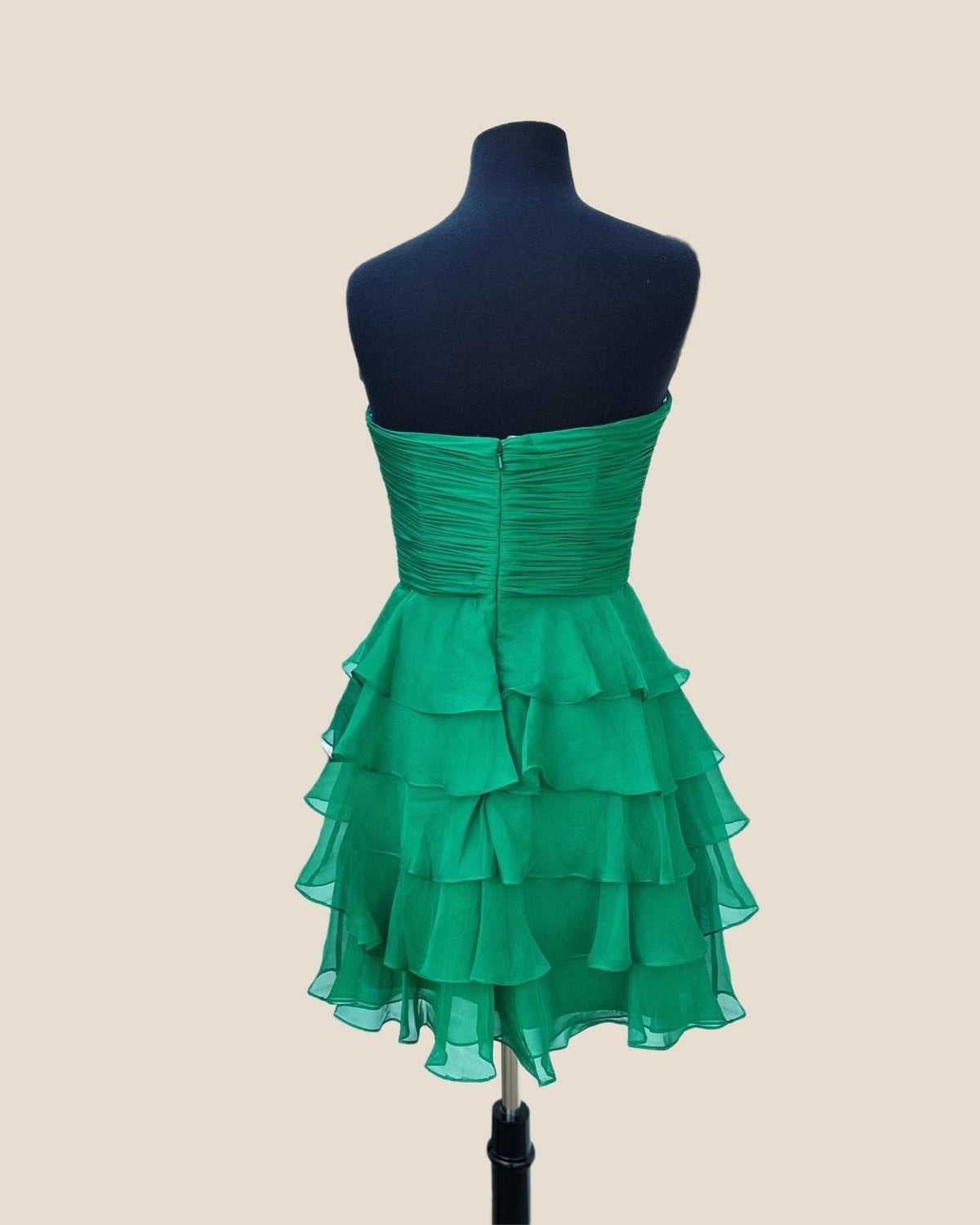 Strapless Green Chiffon Bow Ruffle Short Dress