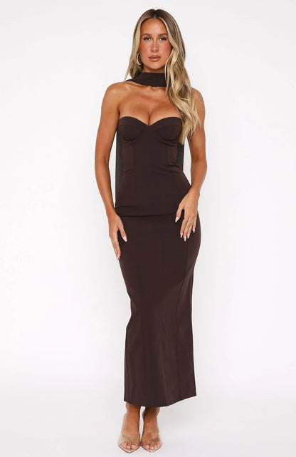 Raining Hearts Strapless Maxi Dress Chocolate