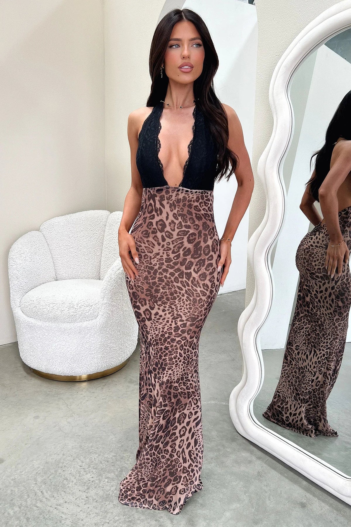 Whittaker Lace Bust Maxi Dress - Leopard