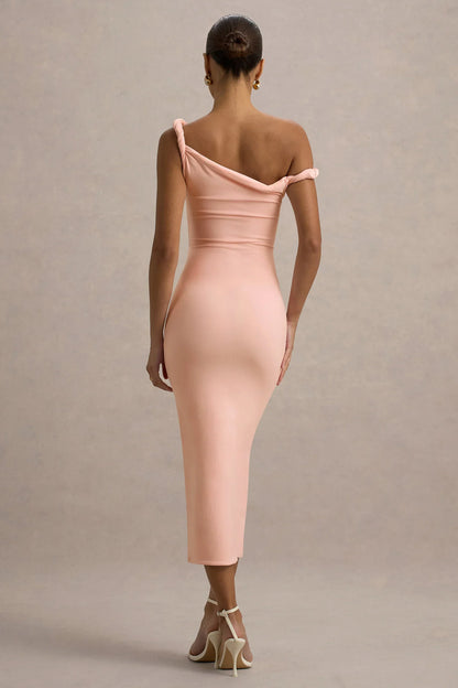 Salome | Pink Twisted Asymmetric Midi Dress
