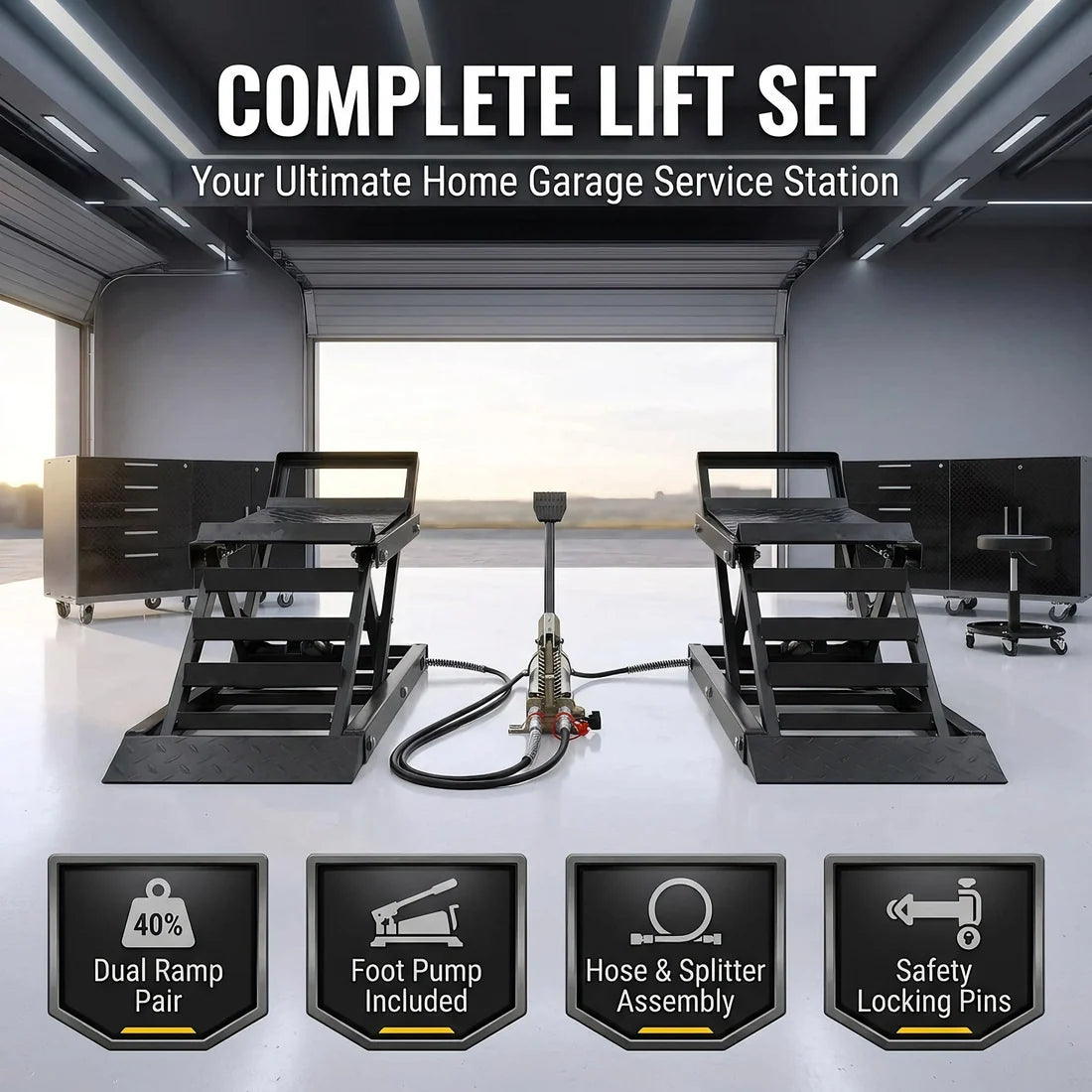 Hydraulic Underbody Access Car Lift with Ramp – Set of 2 (Left & Right)
