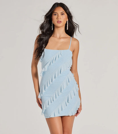 Glitzy Cutie Rhinestone Ruffled Mesh Mini Dress