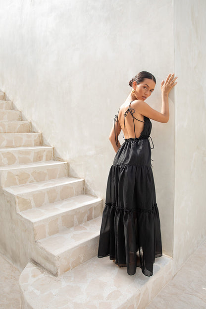 Dance In The Dark Halter Maxi Dress Black