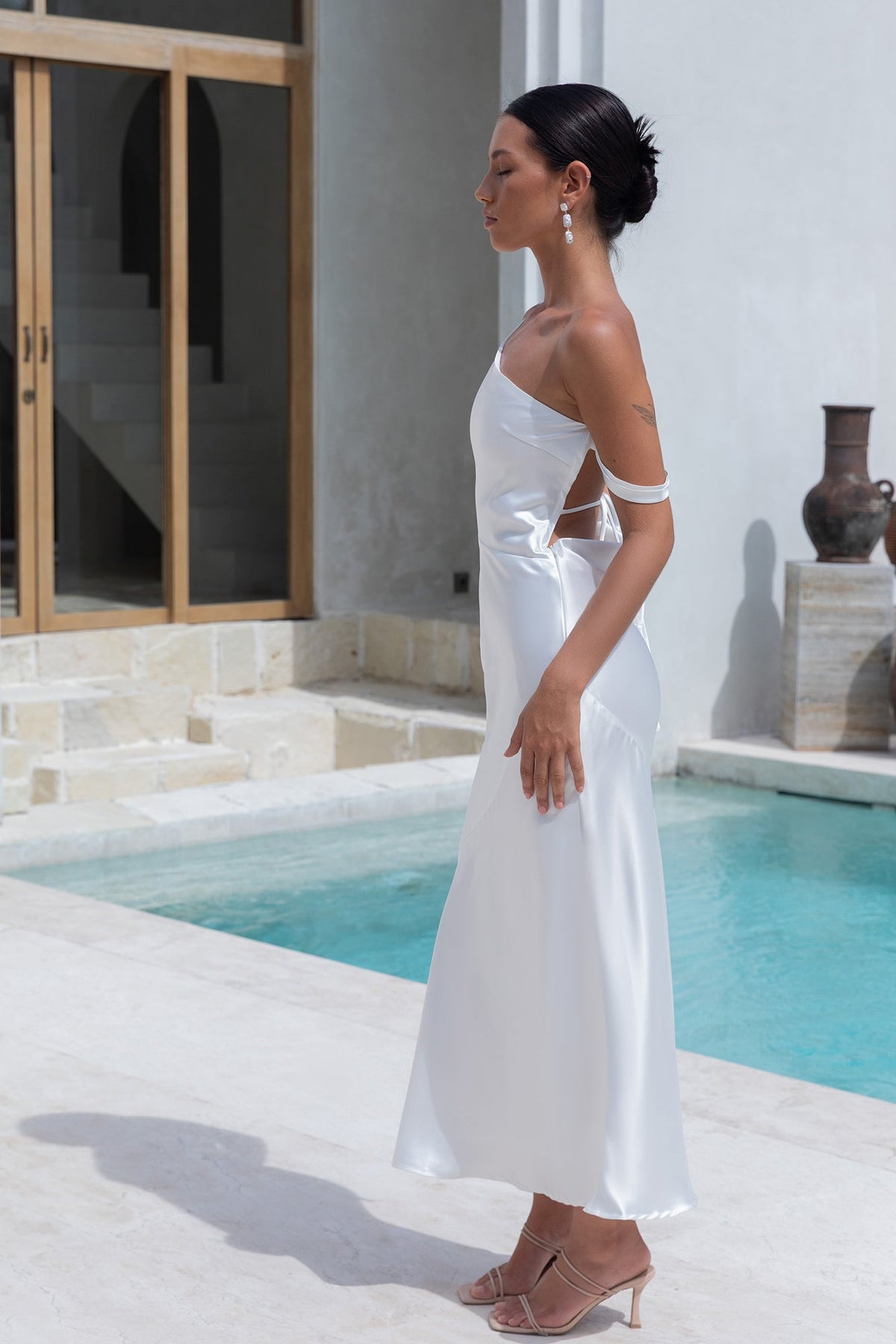 Angelica Satin Maxi Dress White