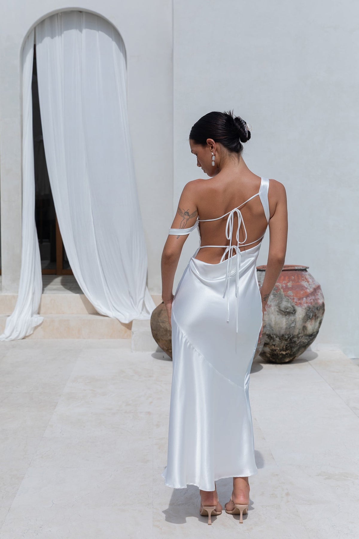 Angelica Satin Maxi Dress White