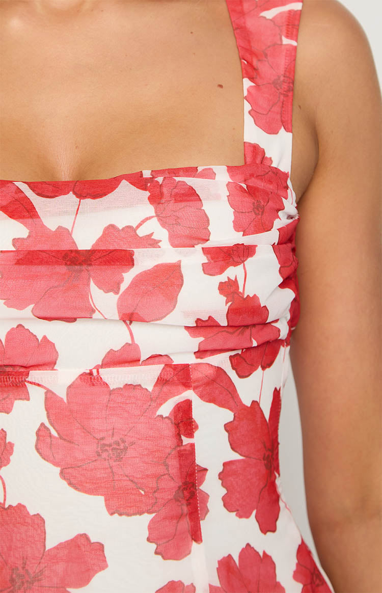 Ava Red Anemone Floral Print Mini Dress