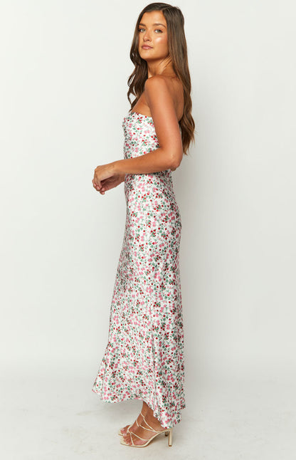 Abbie White Floral Maxi Formal Dress