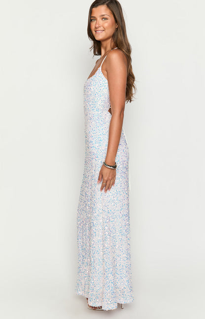 Andrea White Velvet Sequin Maxi Dress