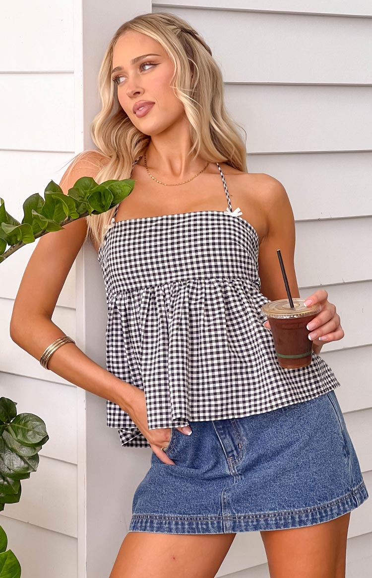 Aspen Black Gingham Halter Top