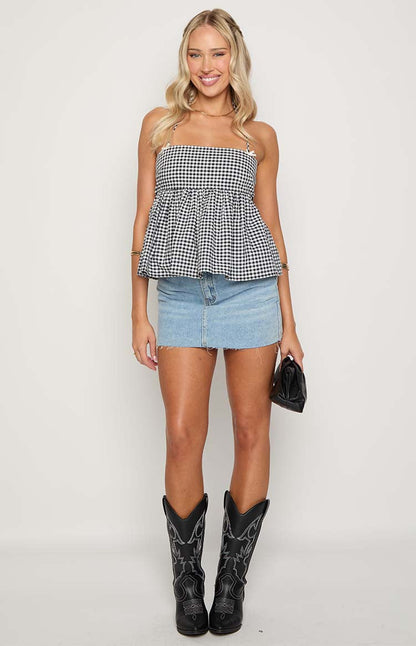 Aspen Black Gingham Halter Top