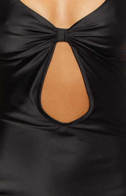 Attina Black Satin Maxi Dress