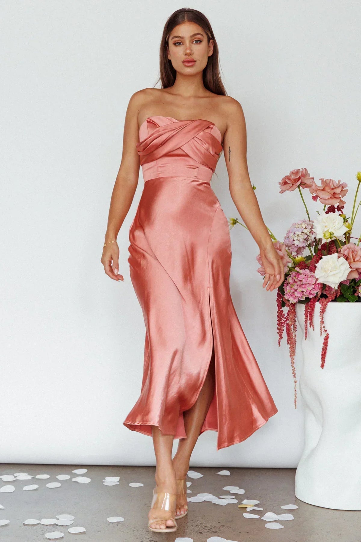Yvette Wrap Neckline Midi Dress Desert Rose