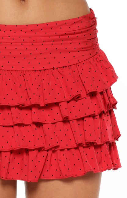 Beau Red Chiffon Polka Dot Mini Skirt