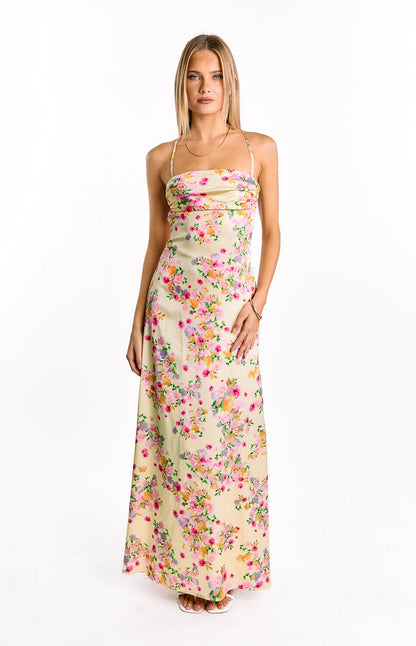 Blaise Yellow Bloom Satin Maxi Dress