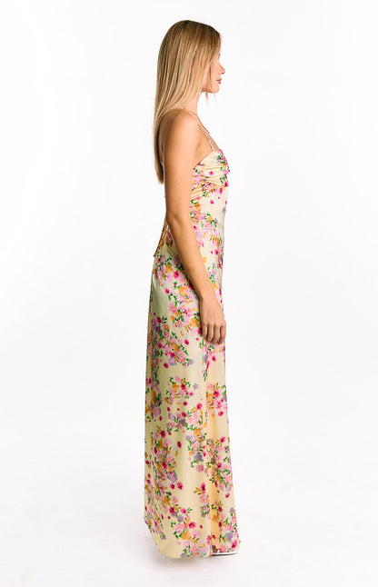 Blaise Yellow Bloom Satin Maxi Dress